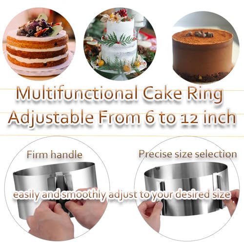 DATANYA Cake Ring Extra High 15cm Acetate Cake Collar Set - Adjustable 6 to12Inch Stainless Steel Round Cake Mousse Molds Baking Ring with 6.3inchx394inch Clear Acetate Sheets Cake Roll for Pastry, Cake Decor - Image 4