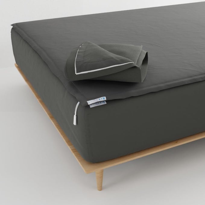 FITTED PLUS SPARE BUNDLE 1 FITTED SHEET BASE ZIP SHEET 1 ZIP SHEET EASY TO CHANGE WONT POP OFF SOFT PERCALE 400 TC 100 COTTON 16 DEEP POCKETS QUEEN SIZE SHEETS CHARCOAL