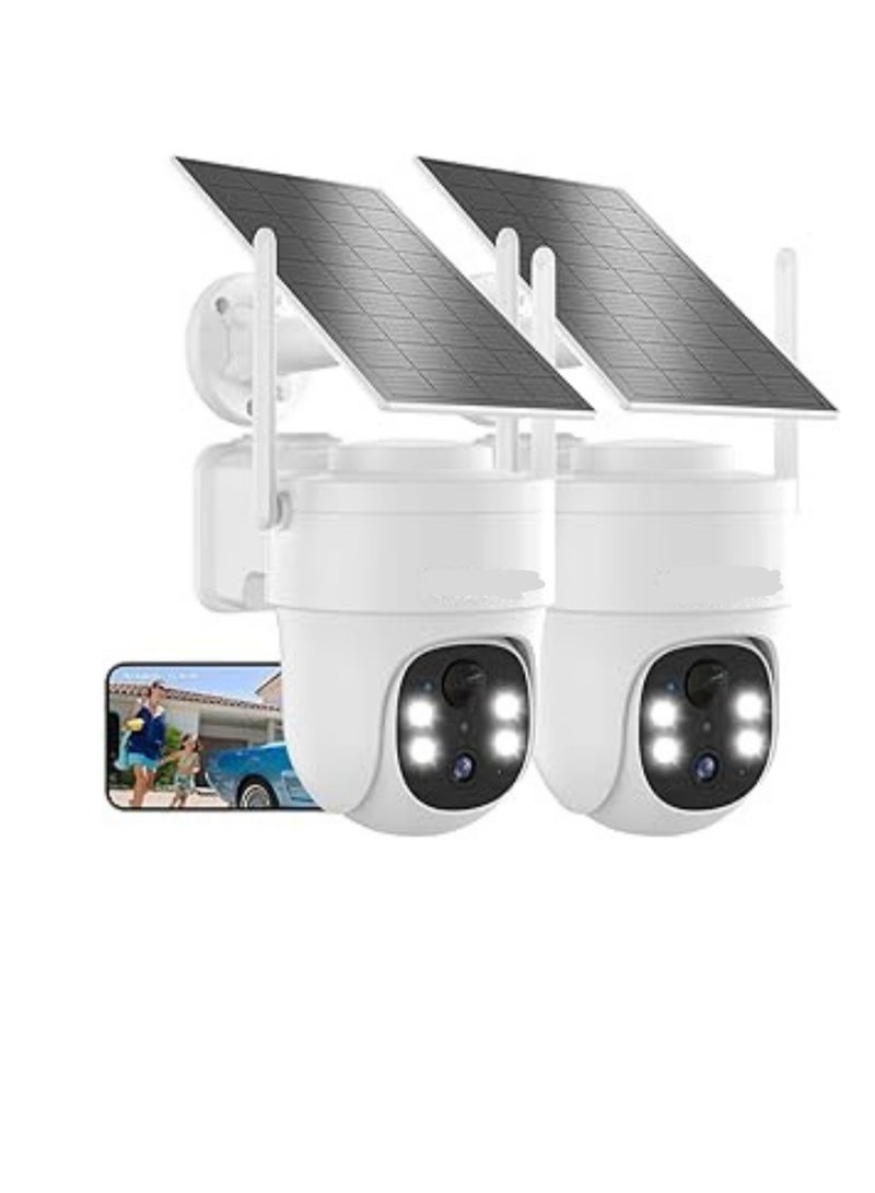 طقم من كاميرتين أمان خارجية لاسلكية بدقة 3 ميجابكسل مع رؤية ليلية ملونة، مستشعر PIR، صوت ثنائي الاتجاه، متوافقة مع أليكسا/جوجل أسيستانت - Image 1