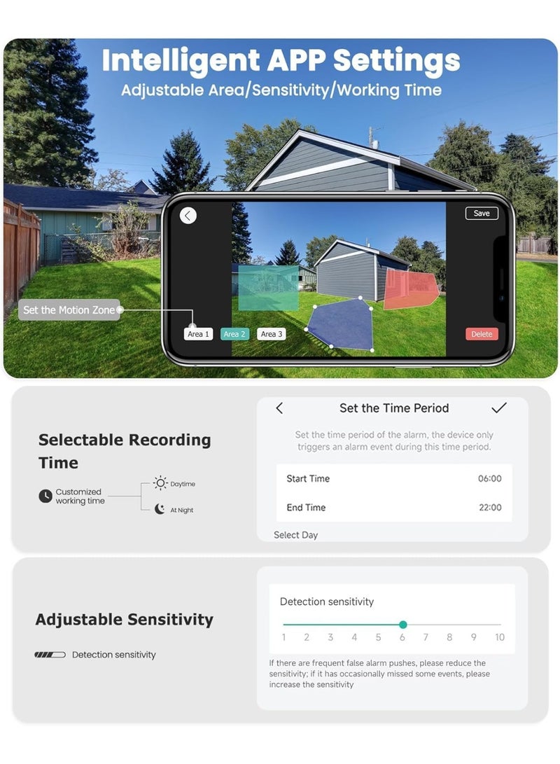 طقم من كاميرتين أمان خارجية لاسلكية بدقة 3 ميجابكسل مع رؤية ليلية ملونة، مستشعر PIR، صوت ثنائي الاتجاه، متوافقة مع أليكسا/جوجل أسيستانت - Image 2