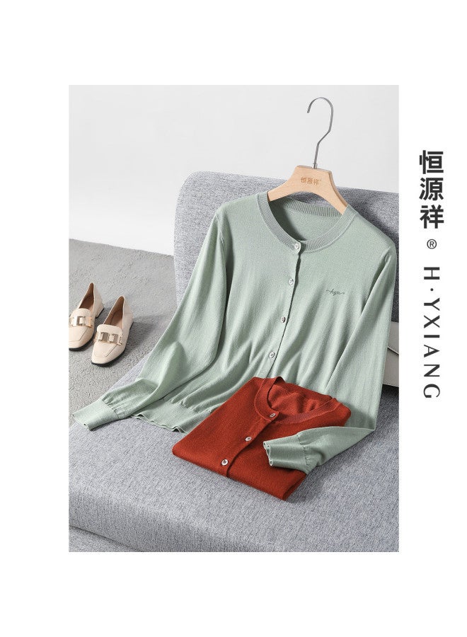 Hengyuanxiang Machine Washablewomen'S Wool Cardigan Round Neck Autumn Winter Solid Color Knitted Top Thin Layer - Image 4