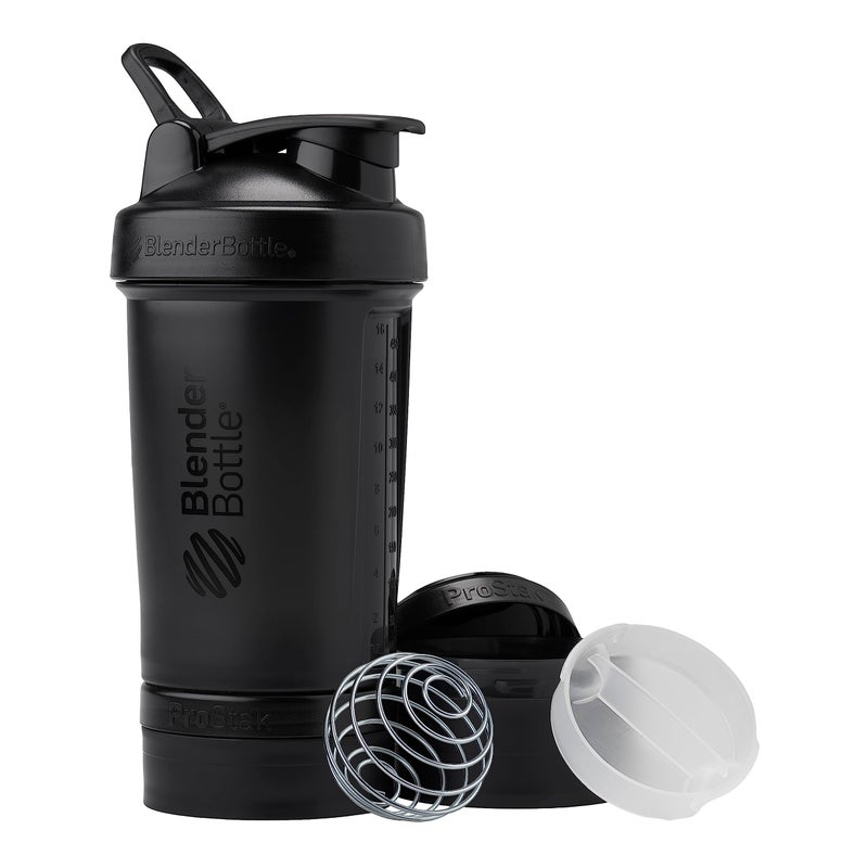 BlenderBottle زجاجة خلط بلندر بوتل مع منظم حبوب ومساحة لتخزين مسحوق البروتين، نظام كلاسيك V2 بروستاك، 22 أونصة، أسود منتصف الليل - Image 1