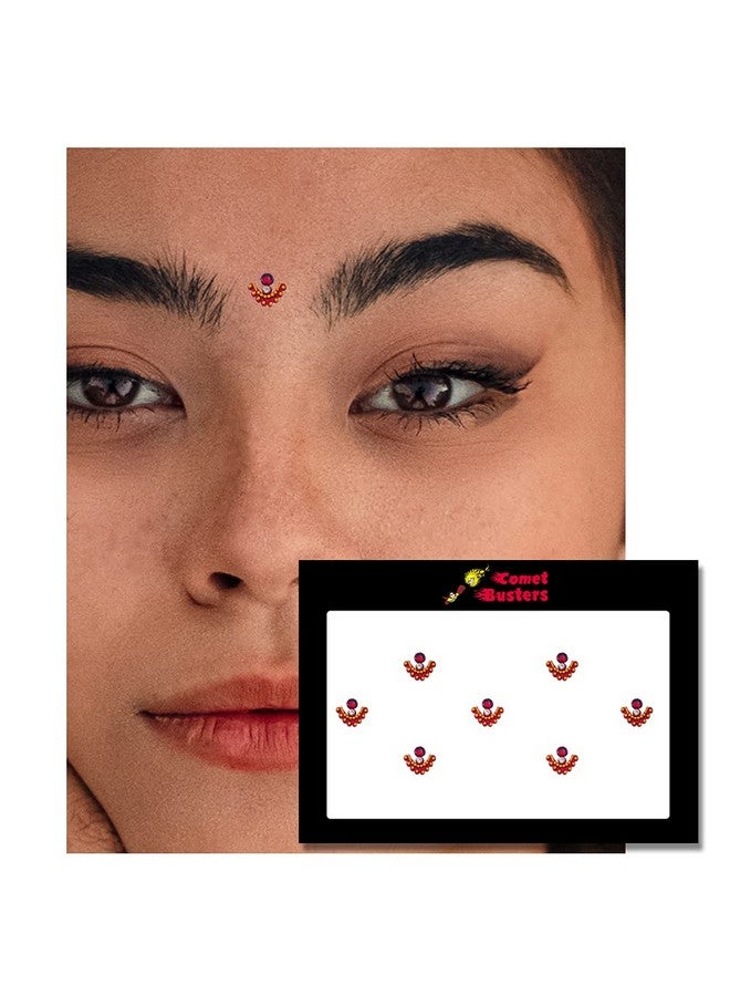 Comet Busters Beautiful Maroon Bindi With Stone and Gold Beads (BIN819) - Image 2