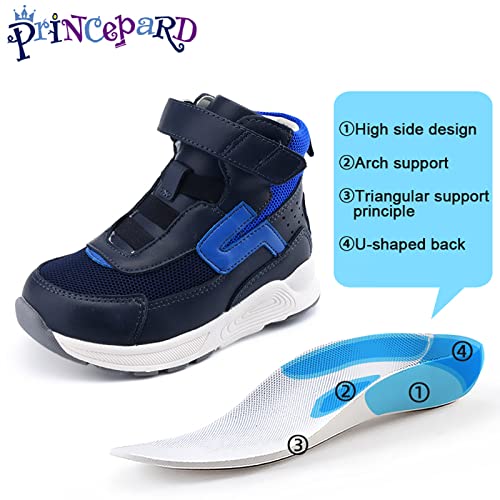 princepard Orthopedic Shoes for Kids,High Top Corrective Sneakers with Arch & Ankle Support for Girls and Boys' Flat Foot,Anti-Slip Soles Blue - Image 3