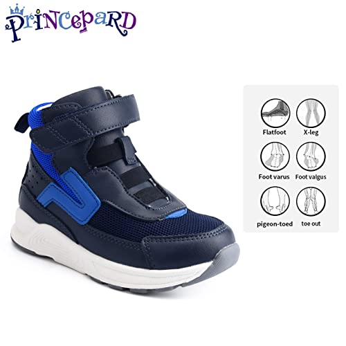 princepard Orthopedic Shoes for Kids,High Top Corrective Sneakers with Arch & Ankle Support for Girls and Boys' Flat Foot,Anti-Slip Soles Blue - Image 2