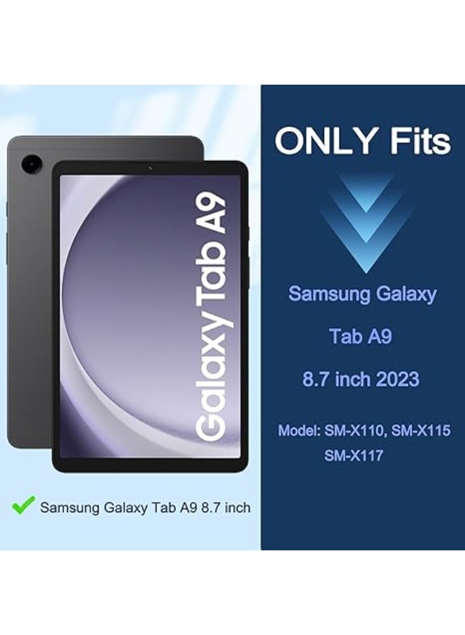 جالاكسي جراب تابلت  Galaxy Tab A9 8.7 بوصة إصدار 2023 SM-X110 X115 X117 – كفر حماية للأطفال مع واقي شاشة مدمج وحزام كتف ومسند – تصميم سبايدر مان – أسود وأزرق - Image 3