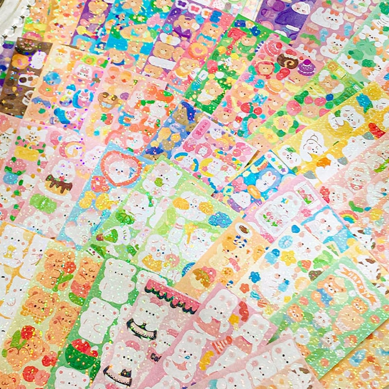 SIBLYMONA 40Sheets Korean Deco Stickers Set, Kpop Potocard Korean DIY Colorful Glitter Self Adhesive Deco Stickers for Scrapbook Card (Food) - Image 3