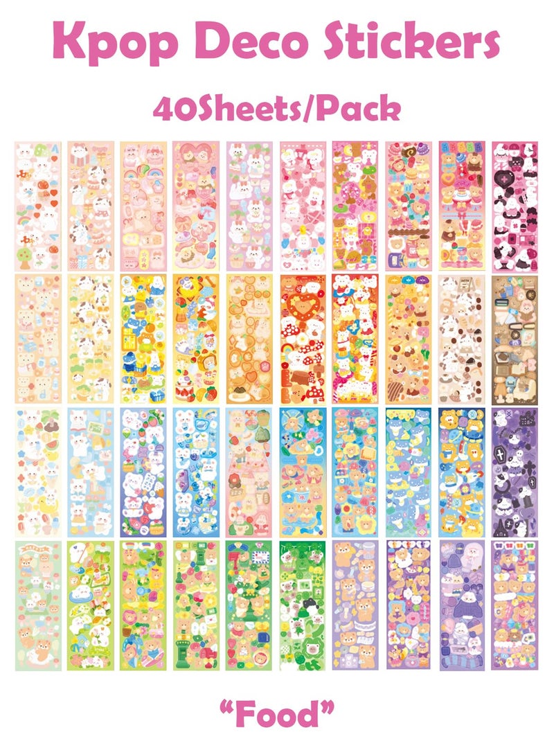 SIBLYMONA 40Sheets Korean Deco Stickers Set, Kpop Potocard Korean DIY Colorful Glitter Self Adhesive Deco Stickers for Scrapbook Card (Food) - Image 2
