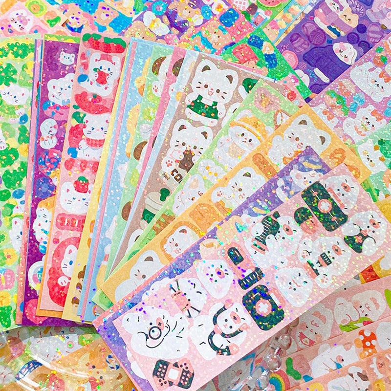 SIBLYMONA 40Sheets Korean Deco Stickers Set, Kpop Potocard Korean DIY Colorful Glitter Self Adhesive Deco Stickers for Scrapbook Card (Food) - Image 4