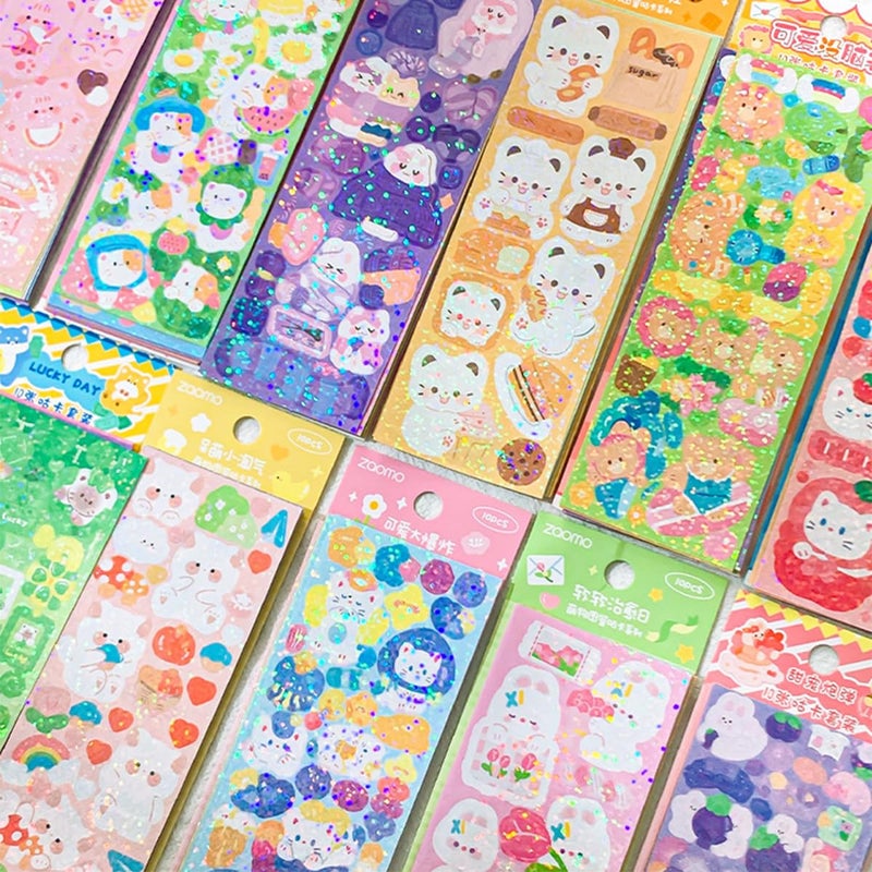 SIBLYMONA 40Sheets Korean Deco Stickers Set, Kpop Potocard Korean DIY Colorful Glitter Self Adhesive Deco Stickers for Scrapbook Card (Food) - Image 5