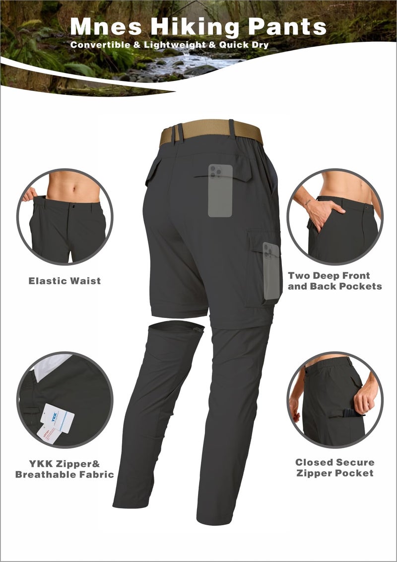 LINLANG EN Mens Hiking Pants Convertible Zip Off Cargo Pants Lightweight Waterproof Travel Fishing Climbing Camping Outdoor Work Pants for Men-Dark Grey-34-M - Image 3