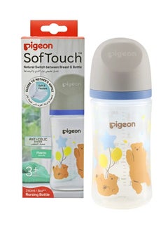 pigeon Pigeon SofTouch Wide Neck Nursing Bottle – Decorated Plastic, BPA & BPS Free, 240ml  - Image 1
