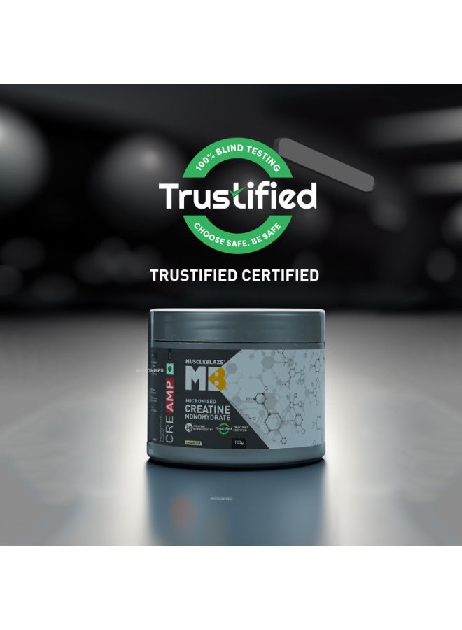 مسل بلايز مسحوق MuscleBlaze Micronised Creatine Monohydrate CreAMP، غير مُنكَّه (32 حصة، 100 جم) | كرياتين معتمد من Trustified - Image 2