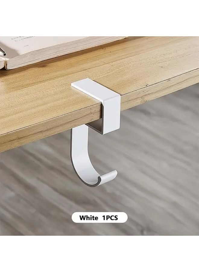 White No Drill Anti Slip Aluminum Desktop Hook Storage Rack For Home Office - Image 1