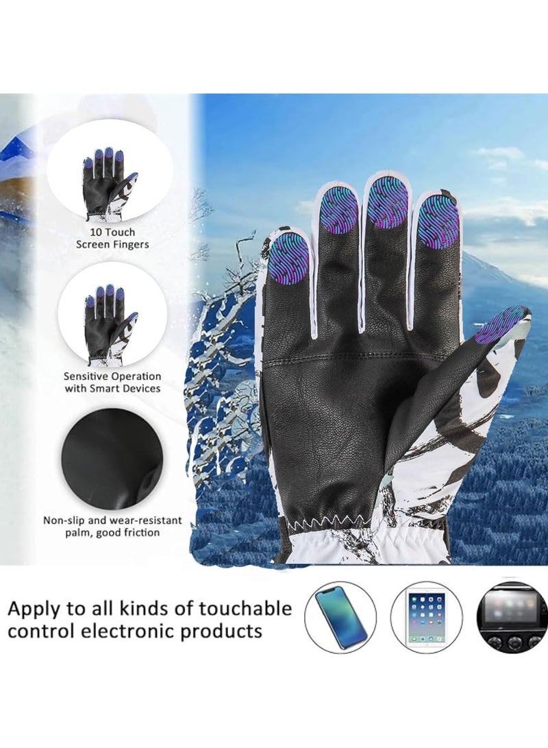 SYOSI Ski Gloves Men Women Waterproof,  Touchscreen Snow Gloves, Snowboard Gloves for Cold Weather, Size: XL: 32.5x23-25.5cm/12.8x9-10inches (Black and White Pattern) - Image 4