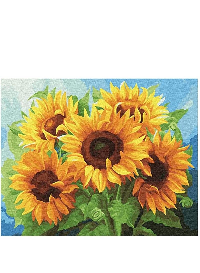 Captaintech Paint by Numbers for Adults Beginner, DIY Oil Painting Kit on Canvas with Paintbrushes and Acrylic Pigment, Flower Painting Arts Craft for Home Wall Decor-Sunflower - Image 1