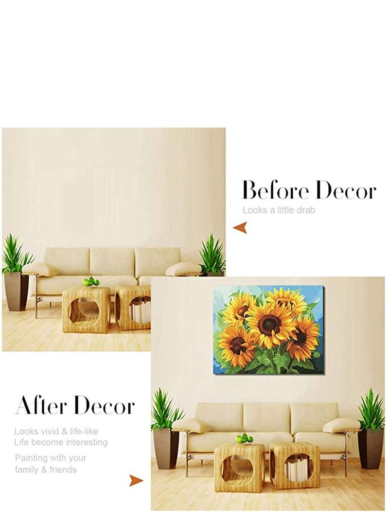 Captaintech Paint by Numbers for Adults Beginner, DIY Oil Painting Kit on Canvas with Paintbrushes and Acrylic Pigment, Flower Painting Arts Craft for Home Wall Decor-Sunflower - Image 4