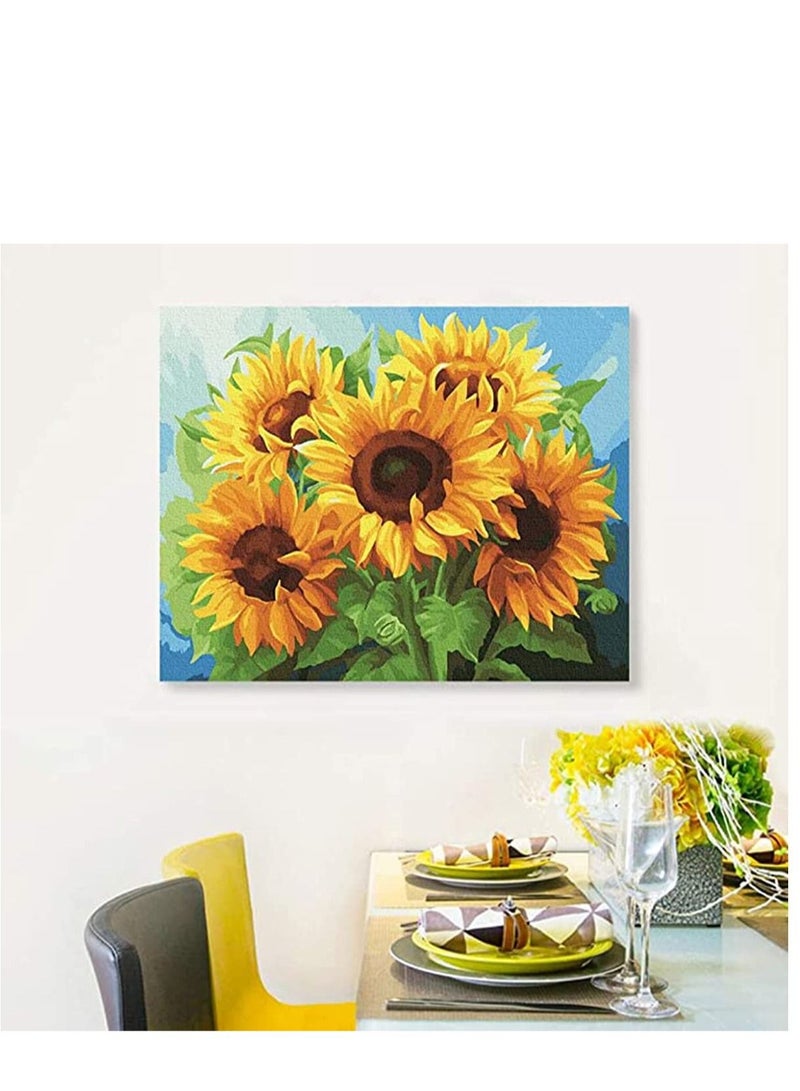 Captaintech Paint by Numbers for Adults Beginner, DIY Oil Painting Kit on Canvas with Paintbrushes and Acrylic Pigment, Flower Painting Arts Craft for Home Wall Decor-Sunflower - Image 2