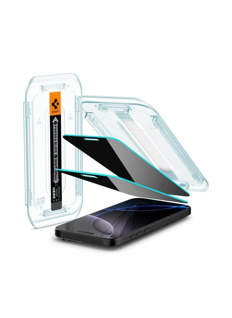 سبايجن - واقي شاشة الخصوصية GLASTR EZ Fit لهاتف iPhone 16 Pro Max [عبوة من قطعتين] زجاج مقسّى ممتاز مع تقنية المحاذاة التلقائية - عبوة من قطعتين - Image 1