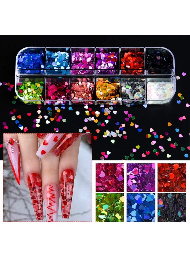 EBANKU 36 Colors Heart Glitter Nail Art Sequins, EBANKU Holographic Heart Shaped Nail Sequin Laser Heart Nail Art Flake Glitter Decals for Valentine's Day Face Eyes Nail Art Decoration DIY Craft (3 Boxes) - Image 2