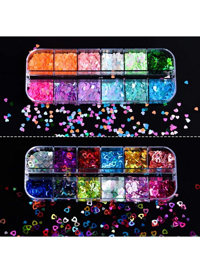 EBANKU 36 Colors Heart Glitter Nail Art Sequins, EBANKU Holographic Heart Shaped Nail Sequin Laser Heart Nail Art Flake Glitter Decals for Valentine's Day Face Eyes Nail Art Decoration DIY Craft (3 Boxes) - Image 3