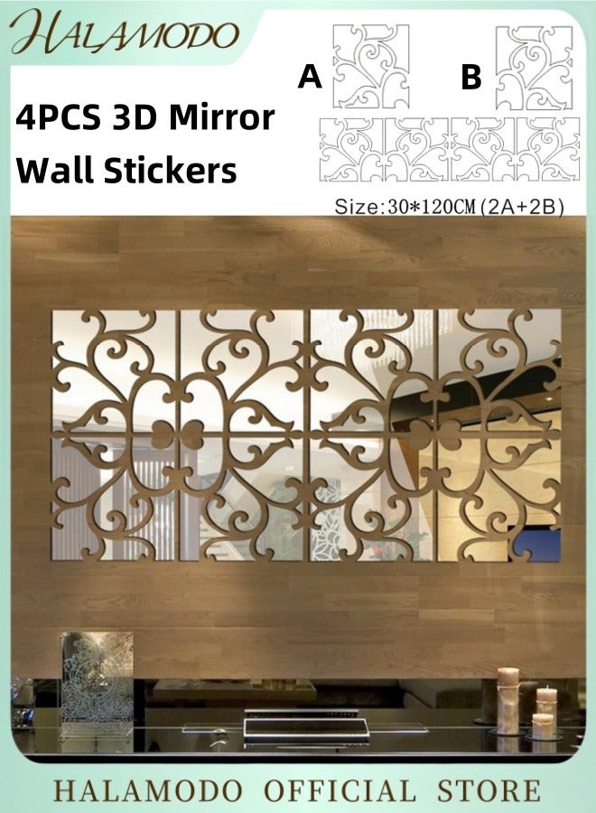 HALAMODO 4PCS DIY 3D Mirror Wall Stickers with Square Geometric Pattern Self Adhesive Mirror Plastic Wall Sheet Tiles Made of Acrylic Material Ideal as Home Decoration for Living Room Bedroom Stair Wall Decor - Image 1