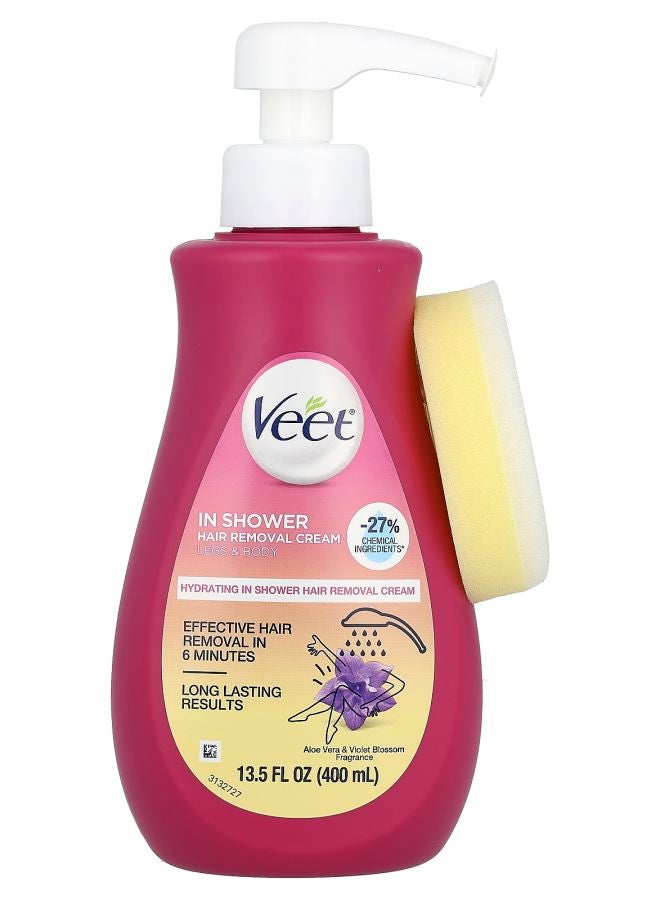 Veet كريم إزالة الشعر في الحمام بالصبار وزهرة البنفسج 13.5 أونصة سائلة (400 مل)