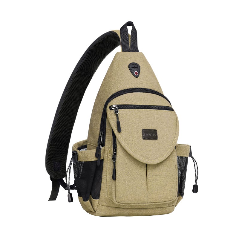 MOSISO Sling Backpack,Canvas Crossbody Hiking Daypack Bag with Anti-theft Pocket, Khaki - Image 1