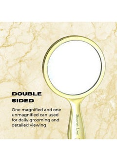 Scarlet Line Professional Series Medium Round Shape Double Sided Magnifying Makeup Hand Mirror With Handle For Men & Women Golden 27 X 14.5 X 1 Cm  - Image 4