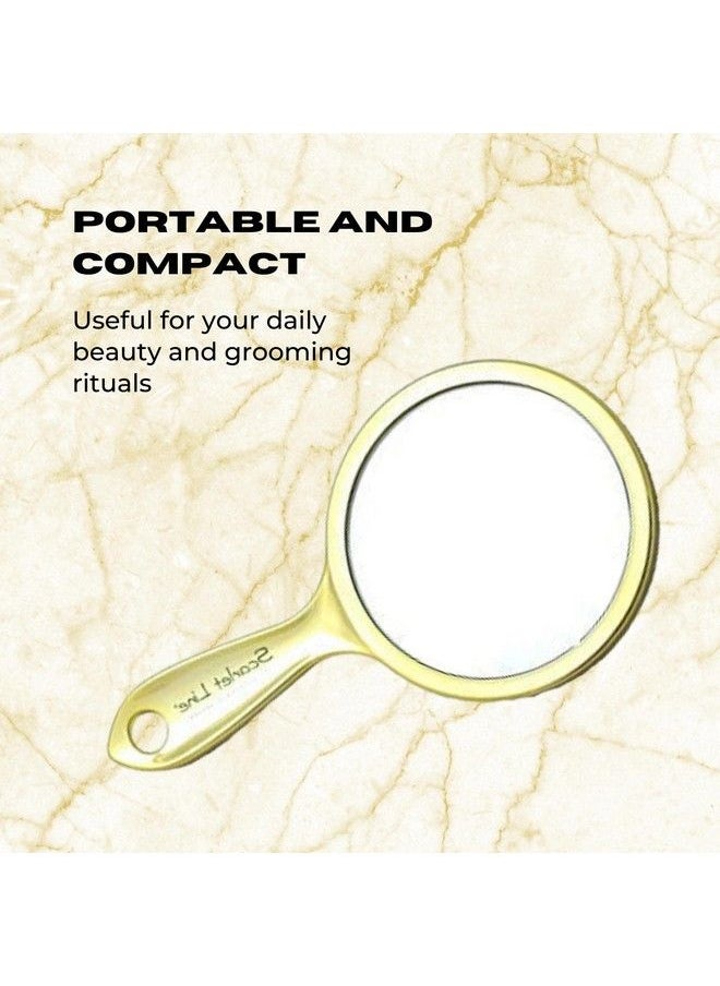 Scarlet Line Professional Series Medium Round Shape Double Sided Magnifying Makeup Hand Mirror With Handle For Men & Women Golden 27 X 14.5 X 1 Cm  - Image 3