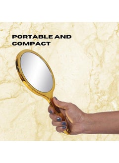 Scarlet Line Professional Series Medium Round Shape Double Sided Magnifying Makeup Hand Mirror With Handle For Men & Women Golden 27 X 14.5 X 1 Cm  - Image 5