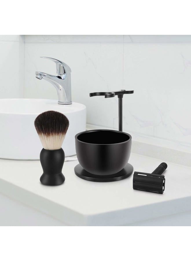 SANWA Deluxe Heavyweight Black Shaving Brush Razor Stand with Stainless Steel Soap Bowl Set,Dad Gifts,boyfriend Gifts,Husband Gifts for Him - Image 2