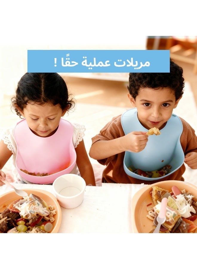 BBMORE 3PCS Silicone Baby Weaning Bibs, Adjustable Waterproof Baby Feeding Bibs with Food Catcher Pocket, Unisex Soft and Easily Wipe Clean for Infant Toddler - Image 5