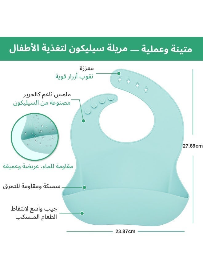 BBMORE 3PCS Silicone Baby Weaning Bibs, Adjustable Waterproof Baby Feeding Bibs with Food Catcher Pocket, Unisex Soft and Easily Wipe Clean for Infant Toddler - Image 3