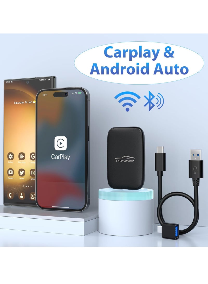 SOLARAE 2-in-1 Wireless CarPlay and Android Auto Adapter for Factory Wired Systems - CarPlay Dongle with Built-in Netflix and YouTube for Seamless Wireless Connectivity - Image 2