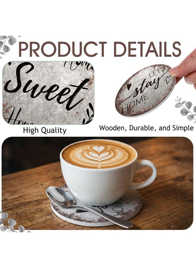 Queekay Coasters Set of 6 House Warming Gifts New Home Wooden Farmhouse Drink Coasters with Holder 4'' Funny Decoration for Kitchen Family Coffee Bar Tabletop Protection(Rust Color) - Image 3