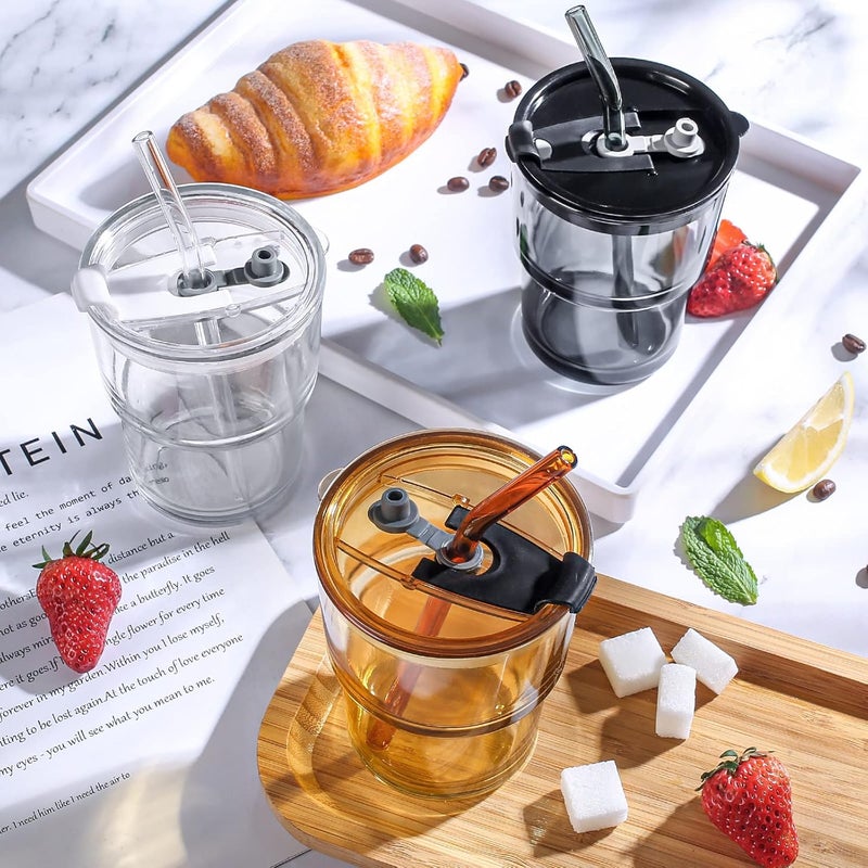 cosnou كأس زجاجي للقهوة المثلجة سعة 13 أونصة/400 مل من كوسنو مع مصاصة وغطاء محكم للحمل، كوب زجاجي سميك الجدران للماء والشاي (عنبر) - Image 5