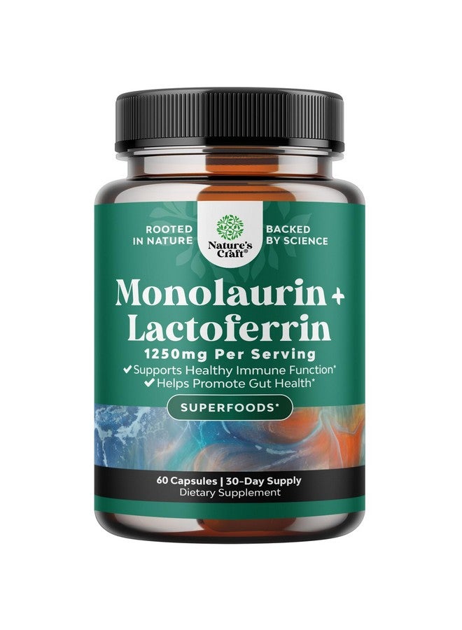 Natures Craft مكمل لاكتوفيرين و مونولاورين عالي القوة من ناتشرز كرافت - مكمل دعم صحة الجهاز الهضمي والميكروبيوم - 250 ملغ لاكتوفيرين و 1000 ملغ مونولاورين في كبسولات - نباتي (30 حصة) - Image 1