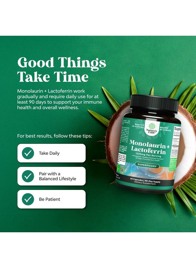 Natures Craft مكمل لاكتوفيرين و مونولاورين عالي القوة من ناتشرز كرافت - مكمل دعم صحة الجهاز الهضمي والميكروبيوم - 250 ملغ لاكتوفيرين و 1000 ملغ مونولاورين في كبسولات - نباتي (30 حصة) - Image 3