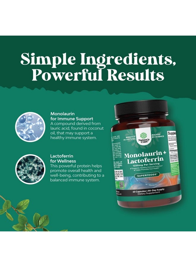 Natures Craft مكمل لاكتوفيرين و مونولاورين عالي القوة من ناتشرز كرافت - مكمل دعم صحة الجهاز الهضمي والميكروبيوم - 250 ملغ لاكتوفيرين و 1000 ملغ مونولاورين في كبسولات - نباتي (30 حصة) - Image 5