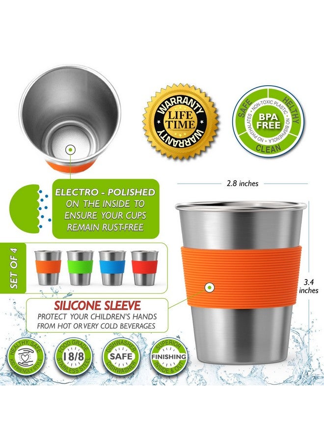 CHILLOUT LIFE Stainless Steel Cups for Kids and Toddlers 8 oz. with Silicone Sleeves - Small Metal Cups for Home & Outdoor Activities, BPA Free Healthy Unbreakable Premium Metal Drinking Glasses (4-Pack) - Image 2