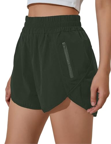BMJL Women's Running Shorts Elastic High Waisted with Pockets, 2.5" Sporty Workout Quick Dry Athletic Shorts(S,Green) - Image 1