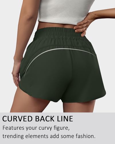 BMJL Women's Running Shorts Elastic High Waisted with Pockets, 2.5" Sporty Workout Quick Dry Athletic Shorts(S,Green) - Image 3