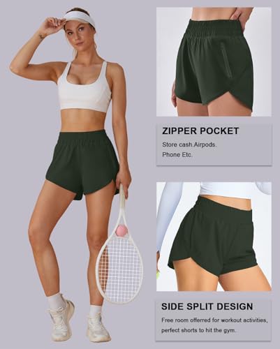 BMJL Women's Running Shorts Elastic High Waisted with Pockets, 2.5" Sporty Workout Quick Dry Athletic Shorts(S,Green) - Image 4