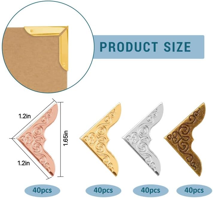 160 Pcs Book Corner Protectors 4 Colors Metal Book Corners - Image 3