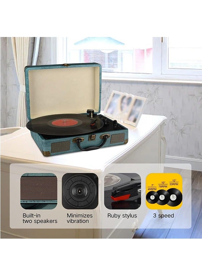 LENND Vinyl Record Player Turntable, with Built-in Bluetooth Receiver & 2 Stereo Speakers- 3 Speed 3 Size All-in-one Suitcase Record Player for Entertainment and Home Decoration- Auxiliary - Image 5