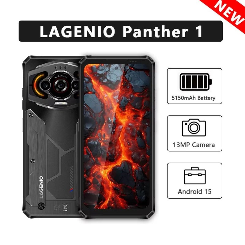 لاجينيو هاتف ذكي Lagenio Panther 1 Smartphone, Android 15, 4GB + 128GB, 13MP, 5150mAh, 18W, 6.7-inch HD Ultra-Thin 4G Phone with Nfc, Black - Image 1