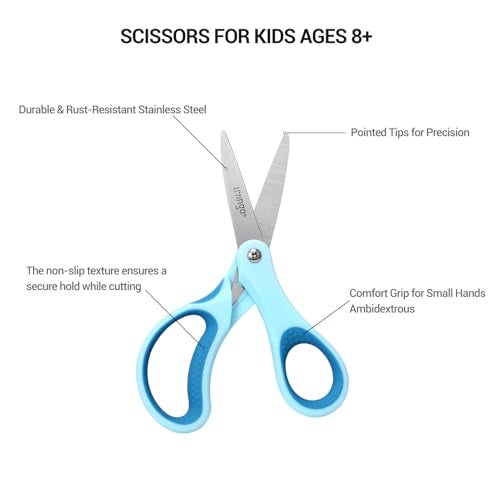 LIVINGO Kids Scissors for Ages 8-11 - 3 Pack 6” Pointed Tip Stainless Steel School Scissors for Children Teacher Classroom Crafting - Image 3