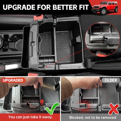 Utiiy Center Console Organizer for 2024 2025 Jeep Wrangler JL JLU 4XE/Gladiator JT Gear Shift Console Side Tray GrabTray Passenger Hanging Armrest Storage Box for Wrangler&Gladiator(24+ 4-piece) - Image 3