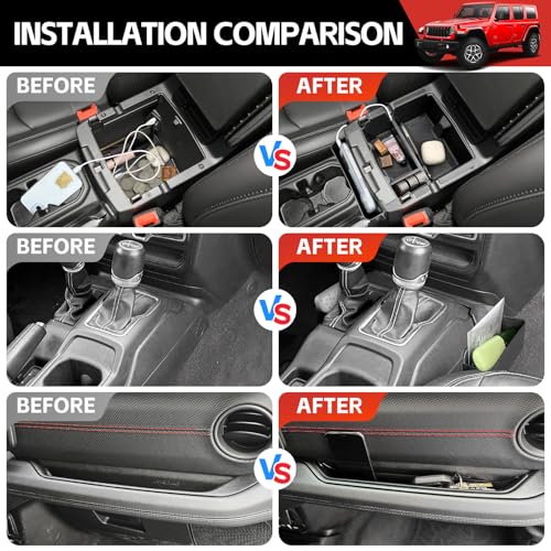 Utiiy Center Console Organizer for 2024 2025 Jeep Wrangler JL JLU 4XE/Gladiator JT Gear Shift Console Side Tray GrabTray Passenger Hanging Armrest Storage Box for Wrangler&Gladiator(24+ 4-piece) - Image 4